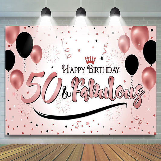 Lofaris Pink And Black Balloons 50th Happy Birthday Backdrop