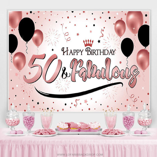 Lofaris Pink And Black Balloons 50th Happy Birthday Backdrop
