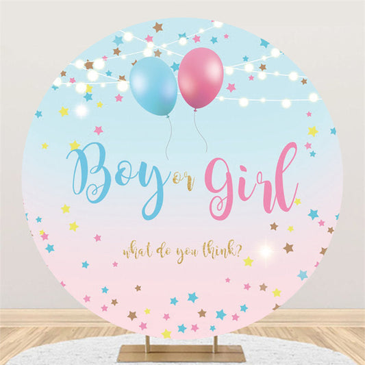 Lofaris Pink And Blue Balloons Star Round Baby Shower Backdrop