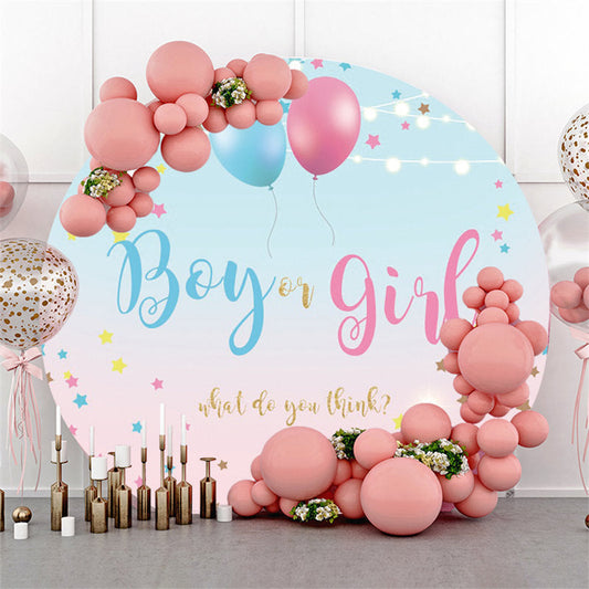 Lofaris Pink And Blue Balloons Star Round Baby Shower Backdrop