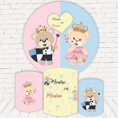 Lofaris Pink And Blue Cute Bear Round Baby Shower Backdrop Kit