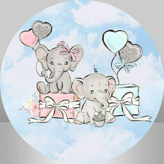 Lofaris Pink And Blue Elephant Round Backdrop For Baby Shower