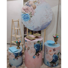 Lofaris Pink And Blue Florals Round Birthday Backdrop Kit For Girl