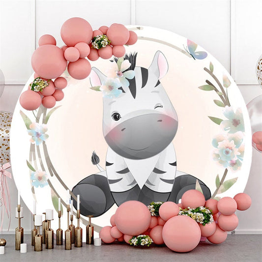 Lofaris Pink And Blue Flower Zebra Gender Reveal Round Backdrop