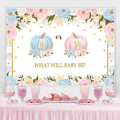 Lofaris Pink and Blue Pimpkins Floral Baby Shower Backdrop