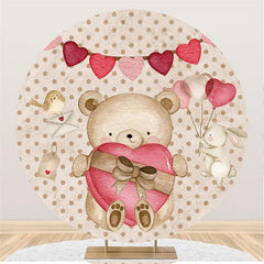 Lofaris Pink And Brown Love Teddy Bear Round Wedding Backdrop