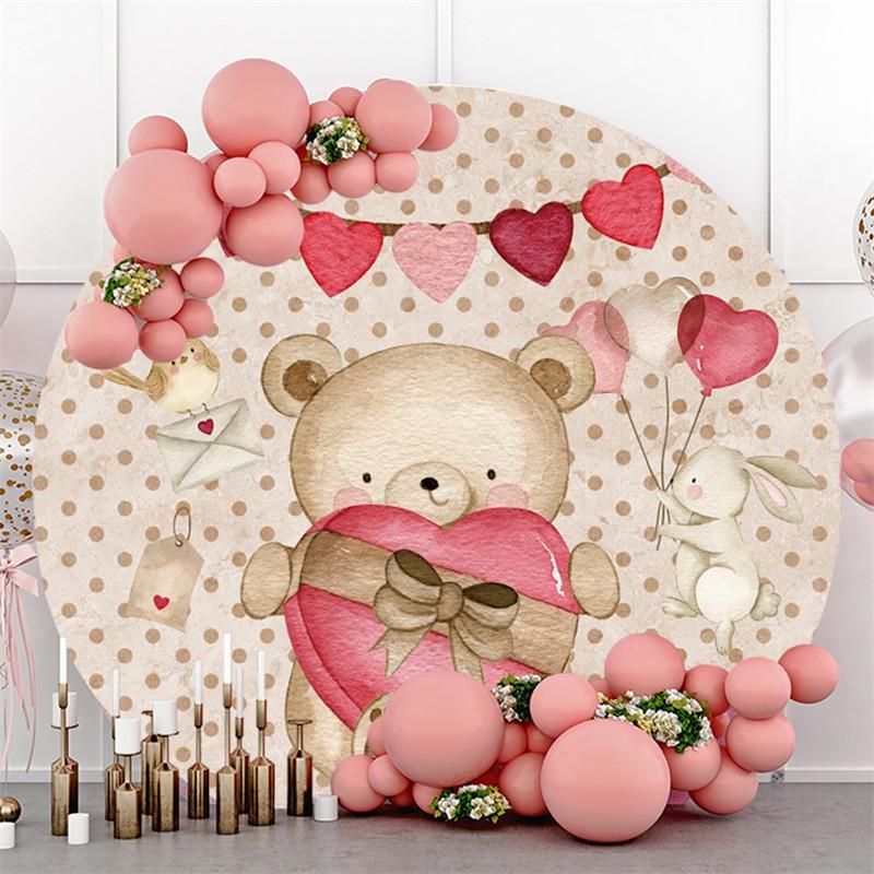 Lofaris Pink And Brown Love Teddy Bear Round Wedding Backdrop