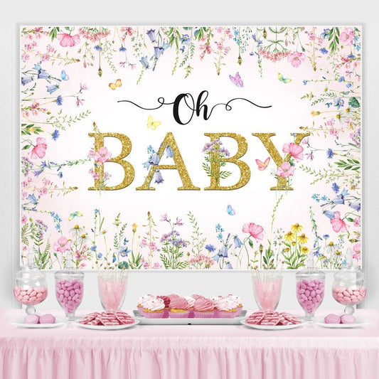 Lofaris Pink And Floral Butterfly Spring Baby Shower Backdrop
