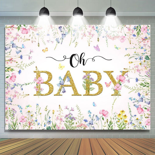 Lofaris Pink And Floral Butterfly Spring Baby Shower Backdrop