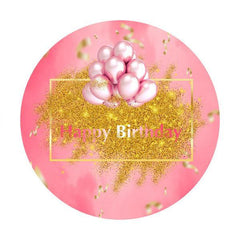 Lofaris Pink And Glitter Balloon Circle Happy Birthday Backdrop