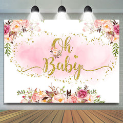 Lofaris Pink And Glitter Golden Floral Baby Shower Backdrop