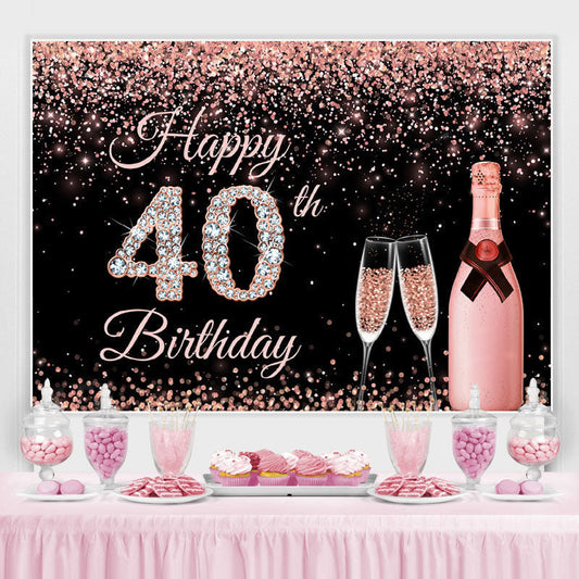 Lofaris Pink And Glitter Happy 40Th Birthday Backdrop For Woman