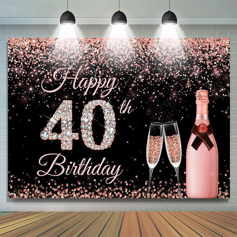 40 Background Pink And Glitter Happy 40Th Birthday Backdrop For Woman