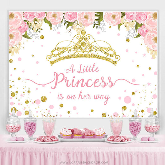 Lofaris Pink And Gold Crown Little Princess Baby Shower Backdrop