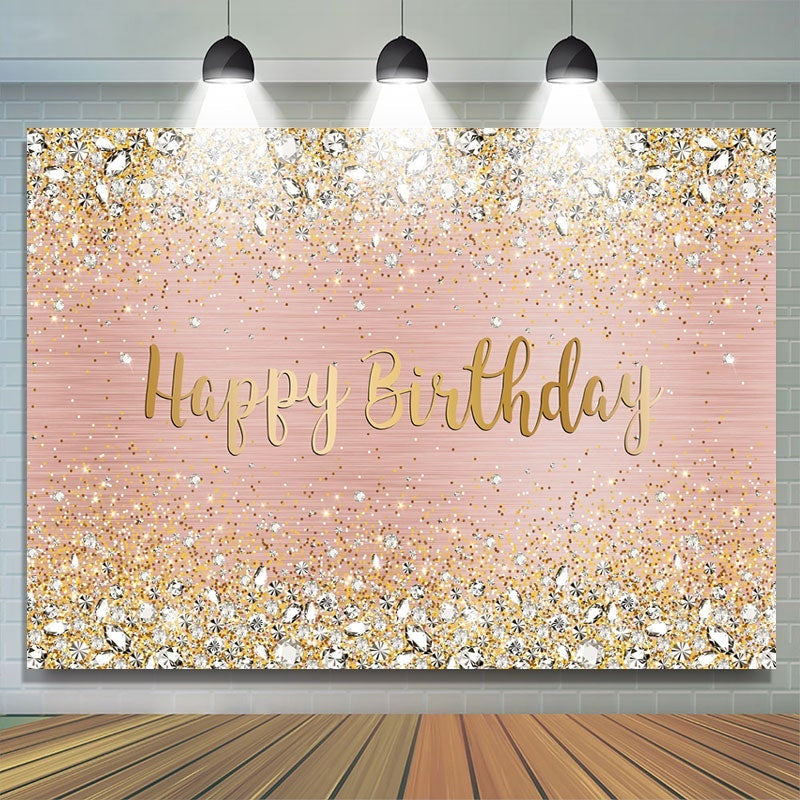 Lofaris Pink and Gold Dot Glitter Happy Birthday Backdrop