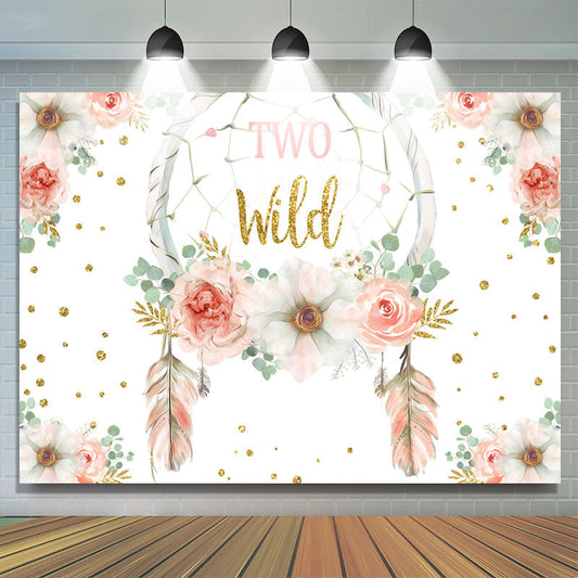 Lofaris Pink And Gold Glitter Floral Two Wild Birthday Backdrop