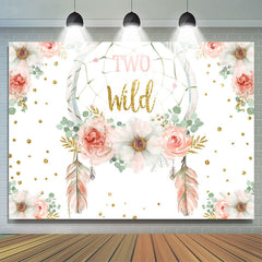 Lofaris Pink And Gold Glitter Floral Two Wild Birthday Backdrop