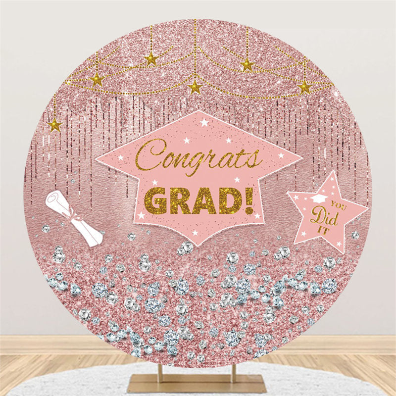Lofaris Pink And Gold Glitter Round Congrate Grad Backdrop