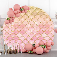 Lofaris Pink And Gold Mermaid Theme Round Baby Shower Backdrop