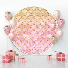 Lofaris Pink And Gold Mermaid Theme Round Baby Shower Backdrop