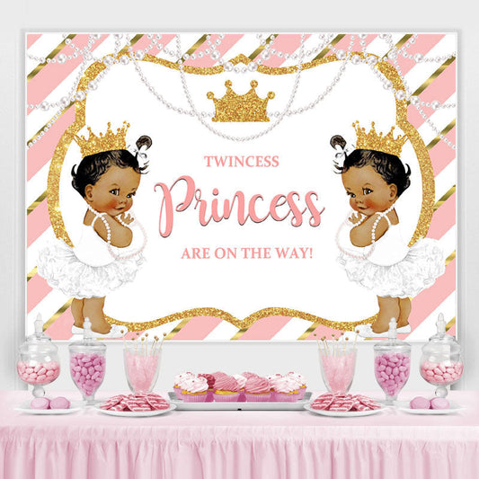 Lofaris Pink and Gold Twincess Princess Baby Shower Backdrop