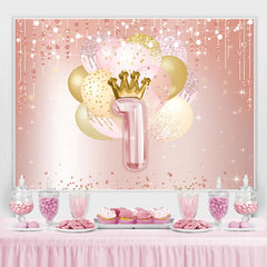 Lofaris Pink and Golden Balloon Bokeh 1Th Birthday Backdrop