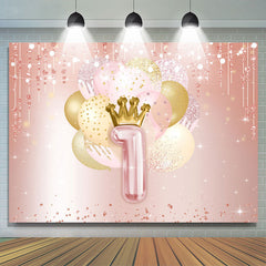 Lofaris Pink and Golden Balloon Bokeh 1Th Birthday Backdrop