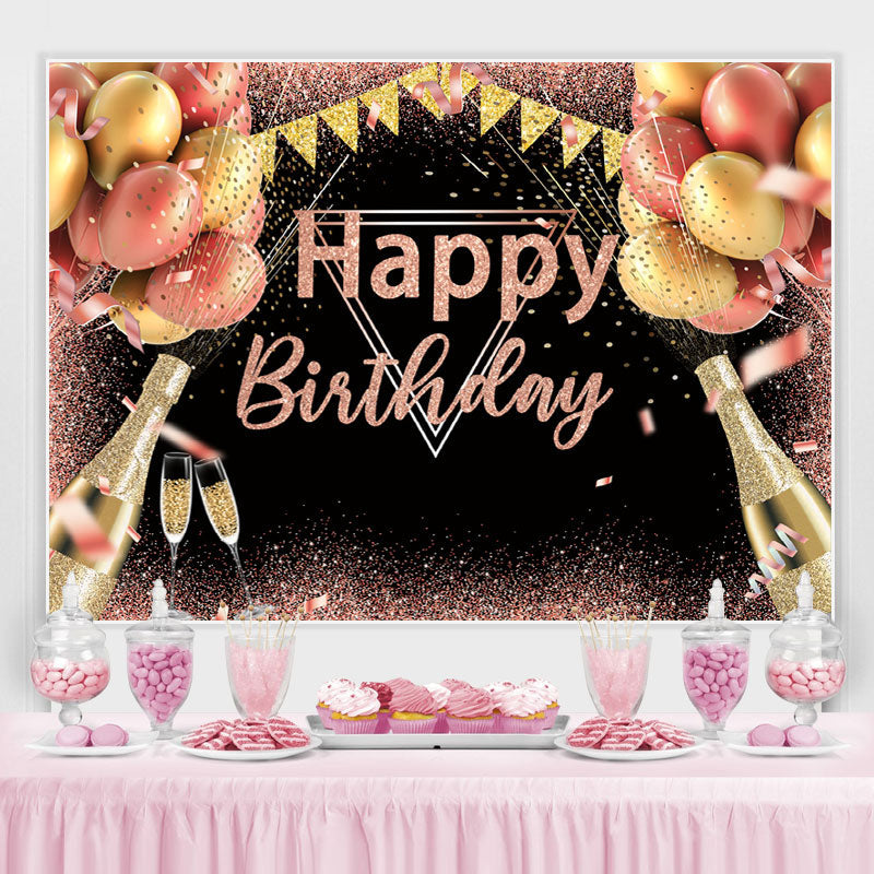 Lofaris Pink And Golden Balloons Glitter Birthday Backdrop