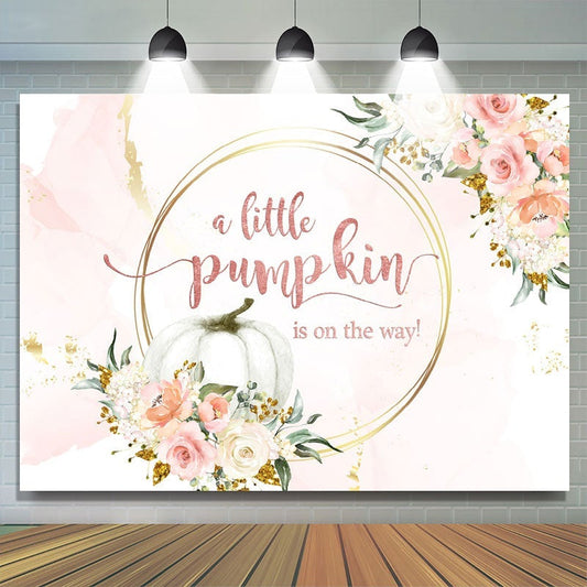 Lofaris Pink and golden floral pumpkin baby shower Backdrop