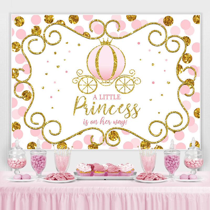 Lofaris Pink and Golden Pumpkin Princess Baby Shower Backdrop