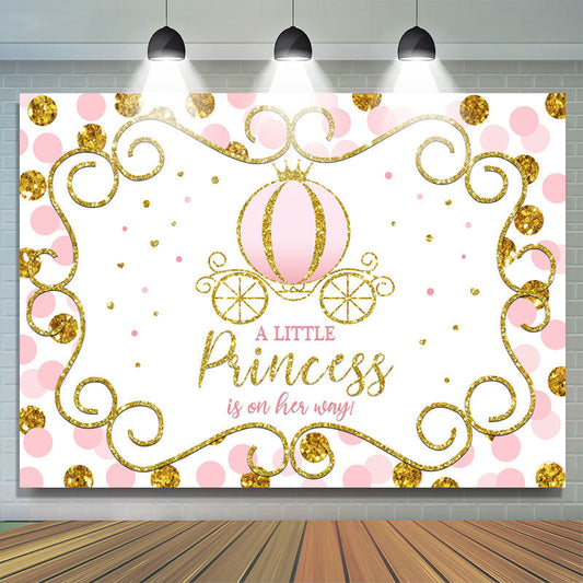 Lofaris Pink and Golden Pumpkin Princess Baby Shower Backdrop