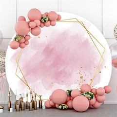Lofaris Pink And Golden Themed Round Happy Birthday Backdrop