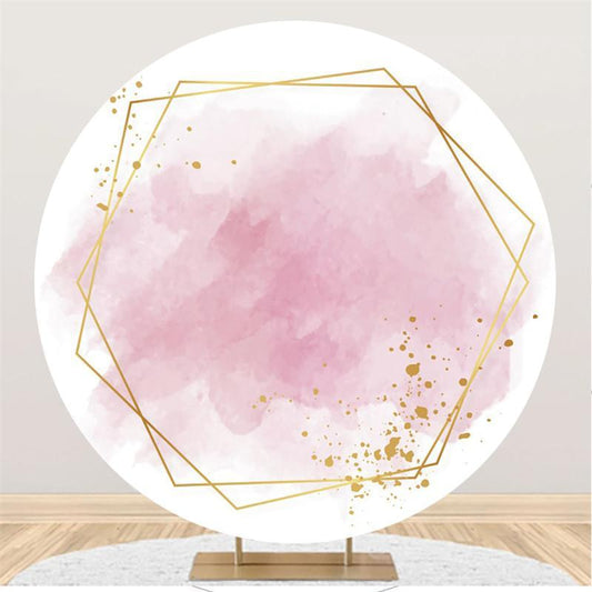 Lofaris Pink And Golden Themed Round Happy Birthday Backdrop
