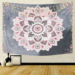 Lofaris Pink And Grey Lotus Bohemian Mandala Wall Tapestry
