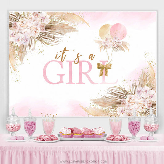Lofaris Pink And Leaves Balloons Baby Shower Backdrop For Girl