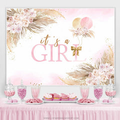 Lofaris Pink And Leaves Balloons Baby Shower Backdrop For Girl