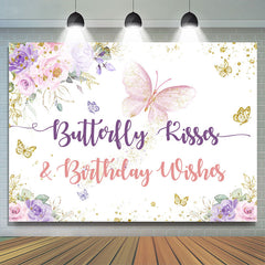 Lofaris Pink and Purple Floral Butterfly Birthday Backdrop