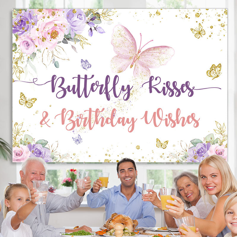 Lofaris Pink and Purple Floral Butterfly Birthday Backdrop