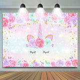 Load image into Gallery viewer, Lofaris Pink and Purple Floral Unicorn themed Glitter Backdrop