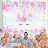 Load image into Gallery viewer, Lofaris Pink and Purple Floral Unicorn themed Glitter Backdrop