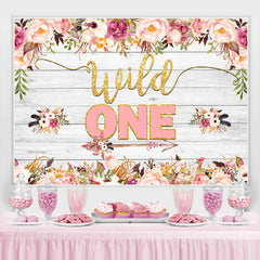 Lofaris Pink and Red Floral Wild One Wood 1St Birthday Backdorp