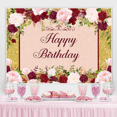 Lofaris Pink and Red Rose Happy Birthday Backdrop for Girl