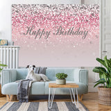 Load image into Gallery viewer, Lofaris Pink and Silver Bokeh Happy Birthday Backdrop for Girl