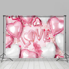 Lofaris Pink And Silver Ballons Happy Valentines Backdrops