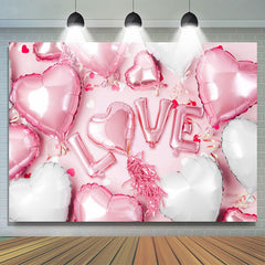 Lofaris Pink And Silver Ballons Happy Valentines Backdrops