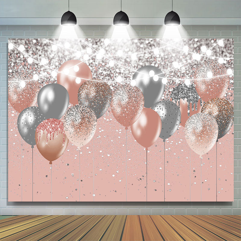 Lofaris Pink And Silver Bokeh Glitter Balloons Birthday Backdrop
