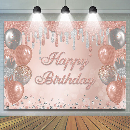 Lofaris Pink And Sliver Glitter Balloons Happy Birthday Backdrop