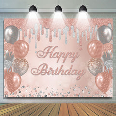 Lofaris Pink And Sliver Glitter Balloons Happy Birthday Backdrop