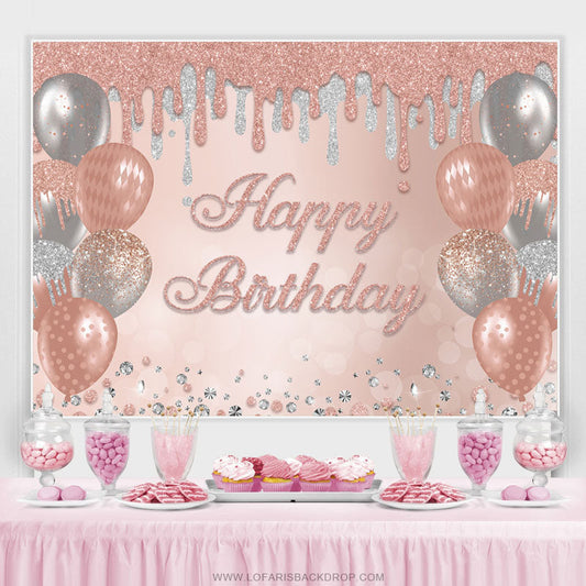 Lofaris Pink And Sliver Glitter Balloons Happy Birthday Backdrop