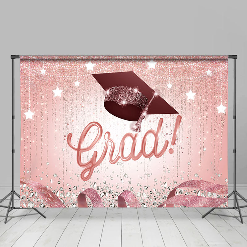 Lofaris Pink And Silver Glitter Star Happy Grad Party Backdrop